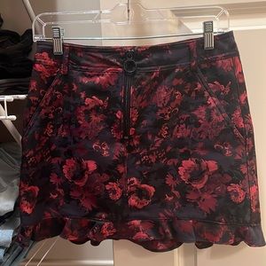 Navy and Red Floral Mini Skirt